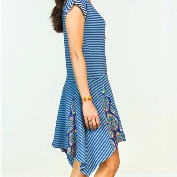 NWT Matilda Jane Walkabout Blue Striped Short Sleeve Flare Dress A Line S Nautic - Picture 3 of 11